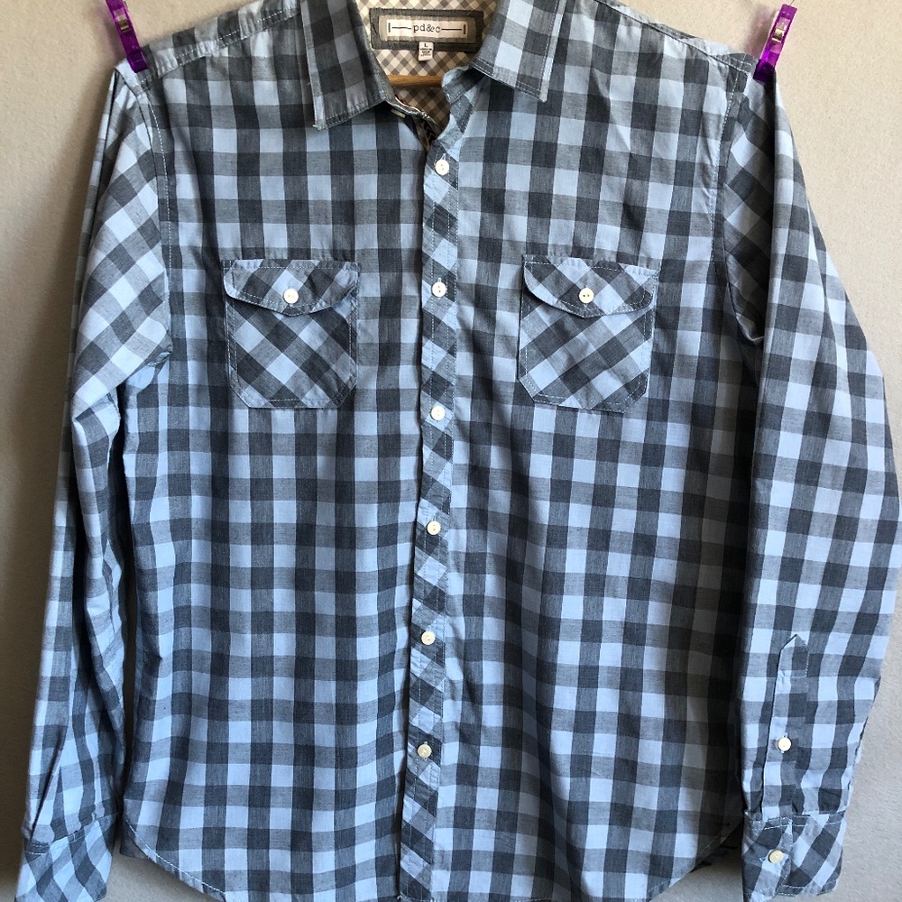 PD & C Men's Plaid Button-down LS (L)